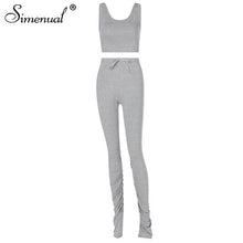 Load image into Gallery viewer, Simenual Tank Top And Stacked Pants 2 Piece Set Women Casual Sportswear Sleeveless Tracksuits Fashion Workout Grey Matching Sets - TMĐT nhom 21