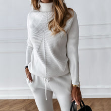 Load image into Gallery viewer, TYHRU Autumn Winter Women's tracksuit Solid Color Striped Turtleneck Sweater and Elastic Trousers Suits Knitted Two Piece Set - TMĐT nhom 21
