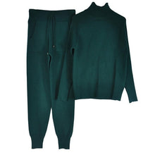 Load image into Gallery viewer, TYHRU Autumn Winter Women's tracksuit Solid Color Striped Turtleneck Sweater and Elastic Trousers Suits Knitted Two Piece Set - TMĐT nhom 21
