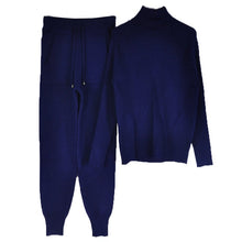 Load image into Gallery viewer, TYHRU Autumn Winter Women's tracksuit Solid Color Striped Turtleneck Sweater and Elastic Trousers Suits Knitted Two Piece Set - TMĐT nhom 21