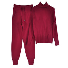 Load image into Gallery viewer, TYHRU Autumn Winter Women's tracksuit Solid Color Striped Turtleneck Sweater and Elastic Trousers Suits Knitted Two Piece Set - TMĐT nhom 21