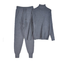 Load image into Gallery viewer, TYHRU Autumn Winter Women's tracksuit Solid Color Striped Turtleneck Sweater and Elastic Trousers Suits Knitted Two Piece Set - TMĐT nhom 21