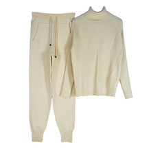 Load image into Gallery viewer, TYHRU Autumn Winter Women's tracksuit Solid Color Striped Turtleneck Sweater and Elastic Trousers Suits Knitted Two Piece Set - TMĐT nhom 21