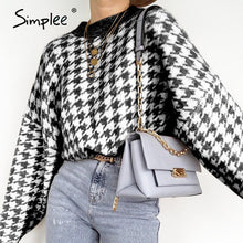 Load image into Gallery viewer, Simplee Women geometric khaki knitted sweater women casual Houndstooth lady pullover sweater female Autumn winter retro jumper - TMĐT nhom 21