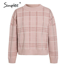 Load image into Gallery viewer, Simplee Women geometric khaki knitted sweater women casual Houndstooth lady pullover sweater female Autumn winter retro jumper - TMĐT nhom 21