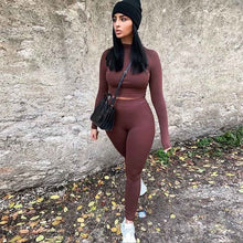 Load image into Gallery viewer, 2020 Winter Women Sport Fitness 2 Two Piece Set Outfits Long Sleeve Crop Tops Tshirt Leggings Pants Set Bodycon Tracksuit - TMĐT nhom 21