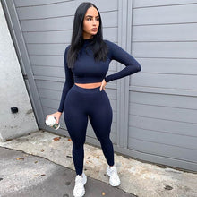 Load image into Gallery viewer, 2020 Winter Women Sport Fitness 2 Two Piece Set Outfits Long Sleeve Crop Tops Tshirt Leggings Pants Set Bodycon Tracksuit - TMĐT nhom 21