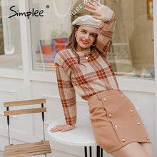 Load image into Gallery viewer, Simplee Women geometric khaki knitted sweater women casual Houndstooth lady pullover sweater female Autumn winter retro jumper - TMĐT nhom 21