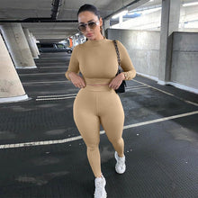 Load image into Gallery viewer, 2020 Winter Women Sport Fitness 2 Two Piece Set Outfits Long Sleeve Crop Tops Tshirt Leggings Pants Set Bodycon Tracksuit - TMĐT nhom 21