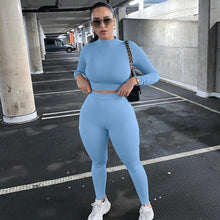 Load image into Gallery viewer, 2020 Winter Women Sport Fitness 2 Two Piece Set Outfits Long Sleeve Crop Tops Tshirt Leggings Pants Set Bodycon Tracksuit - TMĐT nhom 21