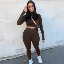 Load image into Gallery viewer, 2020 Winter Women Sport Fitness 2 Two Piece Set Outfits Long Sleeve Crop Tops Tshirt Leggings Pants Set Bodycon Tracksuit - TMĐT nhom 21