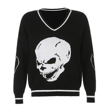 Load image into Gallery viewer, Rapcopter Y2K Sweaters Skulls Pullovers V Neck Knitwear Loose Casual Knitted Tops Women Streetwear Retro Tops Blue 2020 Autumn - TMĐT nhom 21