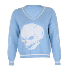 Load image into Gallery viewer, Rapcopter Y2K Sweaters Skulls Pullovers V Neck Knitwear Loose Casual Knitted Tops Women Streetwear Retro Tops Blue 2020 Autumn - TMĐT nhom 21