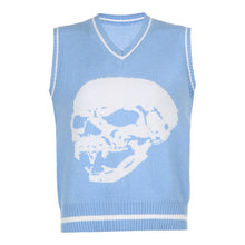 Load image into Gallery viewer, Rapcopter Y2K Sweaters Skulls Pullovers V Neck Knitwear Loose Casual Knitted Tops Women Streetwear Retro Tops Blue 2020 Autumn - TMĐT nhom 21
