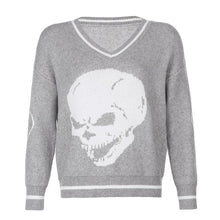 Load image into Gallery viewer, Rapcopter Y2K Sweaters Skulls Pullovers V Neck Knitwear Loose Casual Knitted Tops Women Streetwear Retro Tops Blue 2020 Autumn - TMĐT nhom 21