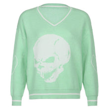 Load image into Gallery viewer, Rapcopter Y2K Sweaters Skulls Pullovers V Neck Knitwear Loose Casual Knitted Tops Women Streetwear Retro Tops Blue 2020 Autumn - TMĐT nhom 21