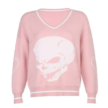 Load image into Gallery viewer, Rapcopter Y2K Sweaters Skulls Pullovers V Neck Knitwear Loose Casual Knitted Tops Women Streetwear Retro Tops Blue 2020 Autumn - TMĐT nhom 21