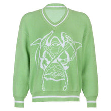 Load image into Gallery viewer, Rapcopter Y2K Sweaters Skulls Pullovers V Neck Knitwear Loose Casual Knitted Tops Women Streetwear Retro Tops Blue 2020 Autumn - TMĐT nhom 21