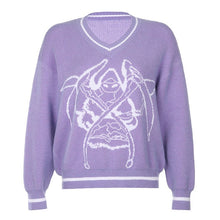 Load image into Gallery viewer, Rapcopter Y2K Sweaters Skulls Pullovers V Neck Knitwear Loose Casual Knitted Tops Women Streetwear Retro Tops Blue 2020 Autumn - TMĐT nhom 21