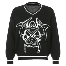 Load image into Gallery viewer, Rapcopter Y2K Sweaters Skulls Pullovers V Neck Knitwear Loose Casual Knitted Tops Women Streetwear Retro Tops Blue 2020 Autumn - TMĐT nhom 21