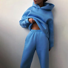 Load image into Gallery viewer, Women Elegant Solid Sets For Women Warm Hoodie Sweatshirts And Long Pant Fashion Two Piece Sets Ladies Lace Up Sweatshirt Suits - TMĐT nhom 21