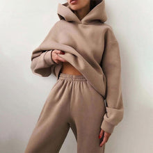 Load image into Gallery viewer, Women Elegant Solid Sets For Women Warm Hoodie Sweatshirts And Long Pant Fashion Two Piece Sets Ladies Lace Up Sweatshirt Suits - TMĐT nhom 21