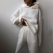 Load image into Gallery viewer, Women Elegant Solid Sets For Women Warm Hoodie Sweatshirts And Long Pant Fashion Two Piece Sets Ladies Lace Up Sweatshirt Suits - TMĐT nhom 21