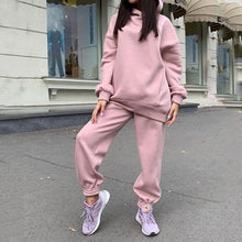 Load image into Gallery viewer, Women Elegant Solid Sets For Women Warm Hoodie Sweatshirts And Long Pant Fashion Two Piece Sets Ladies Lace Up Sweatshirt Suits - TMĐT nhom 21