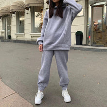 Load image into Gallery viewer, Women Elegant Solid Sets For Women Warm Hoodie Sweatshirts And Long Pant Fashion Two Piece Sets Ladies Lace Up Sweatshirt Suits - TMĐT nhom 21