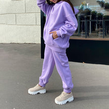 Load image into Gallery viewer, Women Elegant Solid Sets For Women Warm Hoodie Sweatshirts And Long Pant Fashion Two Piece Sets Ladies Lace Up Sweatshirt Suits - TMĐT nhom 21