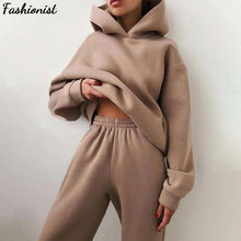 Load image into Gallery viewer, Women Elegant Solid Sets For Women Warm Hoodie Sweatshirts And Long Pant Fashion Two Piece Sets Ladies Lace Up Sweatshirt Suits - TMĐT nhom 21
