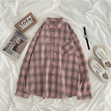 Load image into Gallery viewer, Women Shirt Plaid Oversize 3XL Turn-down Collar Leisure Fashion Loose All-match Womens Long Sleeves Soft Chic Korean Style Tops - TMĐT nhom 21