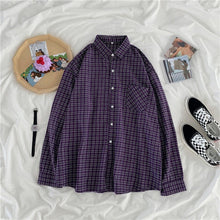 Load image into Gallery viewer, Women Shirt Plaid Oversize 3XL Turn-down Collar Leisure Fashion Loose All-match Womens Long Sleeves Soft Chic Korean Style Tops - TMĐT nhom 21