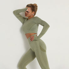 Load image into Gallery viewer, Seamless Women Sport Set For Gym Long Sleeve Top High Waist Belly Control Leggings Clothes Seamless Sport Suit Sexy Booty Girls - TMĐT nhom 21