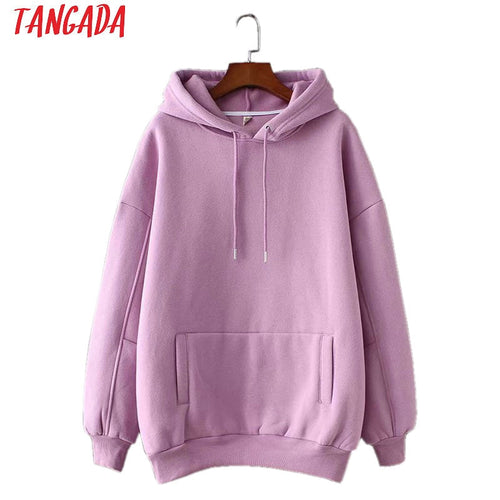 Tangada women fleece hoodie sweatshirts winter japanese fashion 2020 oversize ladies pullovers warm pocket hooded jacket SD60 - TMĐT nhom 21
