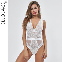 Load image into Gallery viewer, Ellolace Summer Lace Bodysuit Women Floral Embroidery Deep V Neck Sexy Bodysuit Dot Patchwork Jumpsuit Overalls 2019 Femlae Body - TMĐT nhom 21