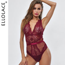 Load image into Gallery viewer, Ellolace Summer Lace Bodysuit Women Floral Embroidery Deep V Neck Sexy Bodysuit Dot Patchwork Jumpsuit Overalls 2019 Femlae Body - TMĐT nhom 21