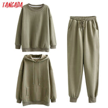 Load image into Gallery viewer, Tangada Women couple sweatshirt fleece 100% cotton amygreen oversized hood hoodies sweatshirts plus size SD60 - TMĐT nhom 21