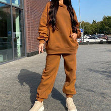 Load image into Gallery viewer, Women Elegant Solid Sets For Women Warm Hoodie Sweatshirts And Long Pant Fashion Two Piece Sets Ladies Lace Up Sweatshirt Suits - TMĐT nhom 21