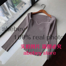 Load image into Gallery viewer, 2021 new spring and summer fashion women clothes cashmere sqaure collar full sleeves elastic high waist sexy pullover WK080 - TMĐT nhom 21