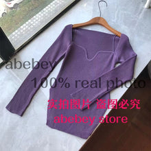 Load image into Gallery viewer, 2021 new spring and summer fashion women clothes cashmere sqaure collar full sleeves elastic high waist sexy pullover WK080 - TMĐT nhom 21