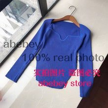 Load image into Gallery viewer, 2021 new spring and summer fashion women clothes cashmere sqaure collar full sleeves elastic high waist sexy pullover WK080 - TMĐT nhom 21
