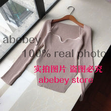 Load image into Gallery viewer, 2021 new spring and summer fashion women clothes cashmere sqaure collar full sleeves elastic high waist sexy pullover WK080 - TMĐT nhom 21
