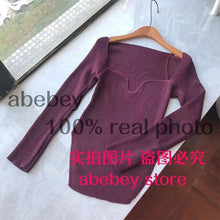 Load image into Gallery viewer, 2021 new spring and summer fashion women clothes cashmere sqaure collar full sleeves elastic high waist sexy pullover WK080 - TMĐT nhom 21