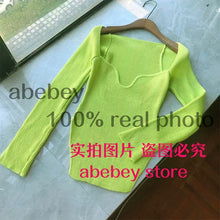 Load image into Gallery viewer, 2021 new spring and summer fashion women clothes cashmere sqaure collar full sleeves elastic high waist sexy pullover WK080 - TMĐT nhom 21